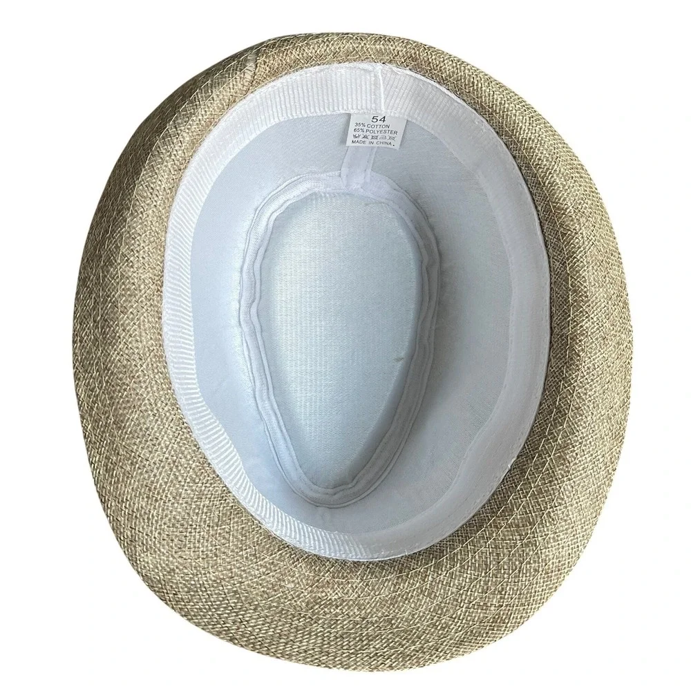 Kids Tan‎ Woven Fedora Hat Striped Band Size 54 Summer Trilby Sun Hat
